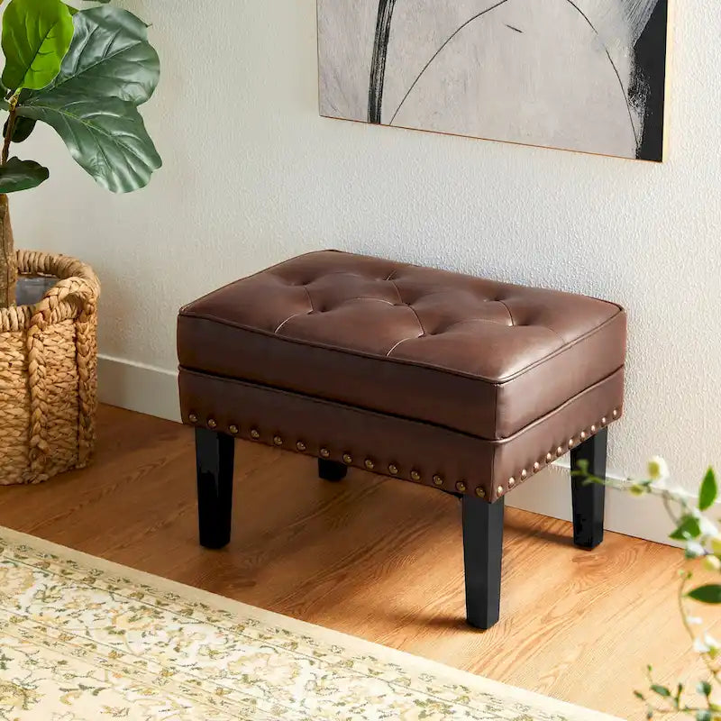 Repose-pieds ottoman touffeté en cuir PU, style Mid-century, 22W
