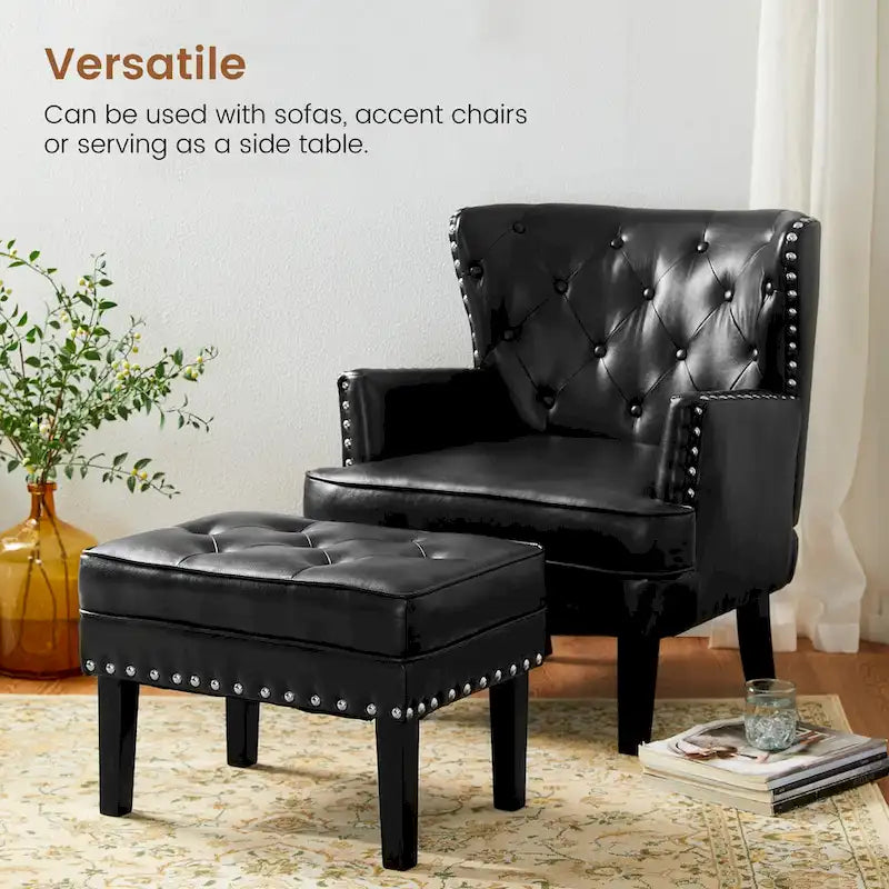 Repose-pieds ottoman touffeté en cuir PU, style Mid-century, 22W