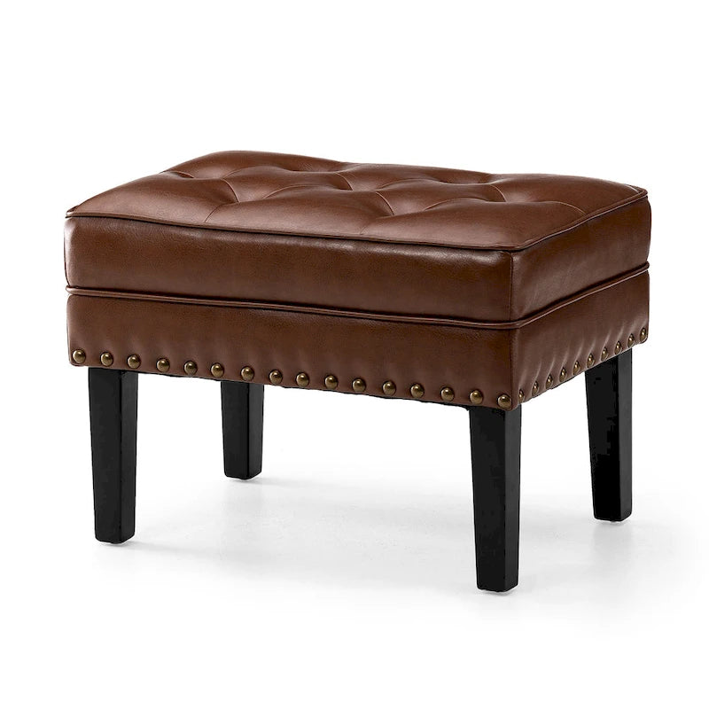 Repose-pieds ottoman touffeté en cuir PU, style Mid-century, 22W