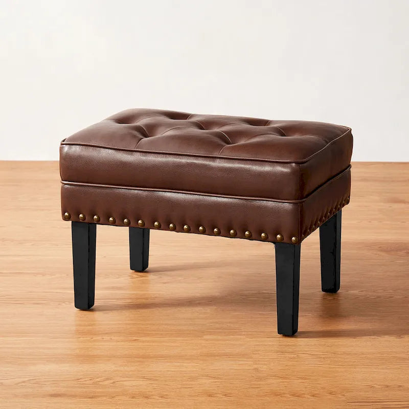 Repose-pieds ottoman touffeté en cuir PU, style Mid-century, 22W