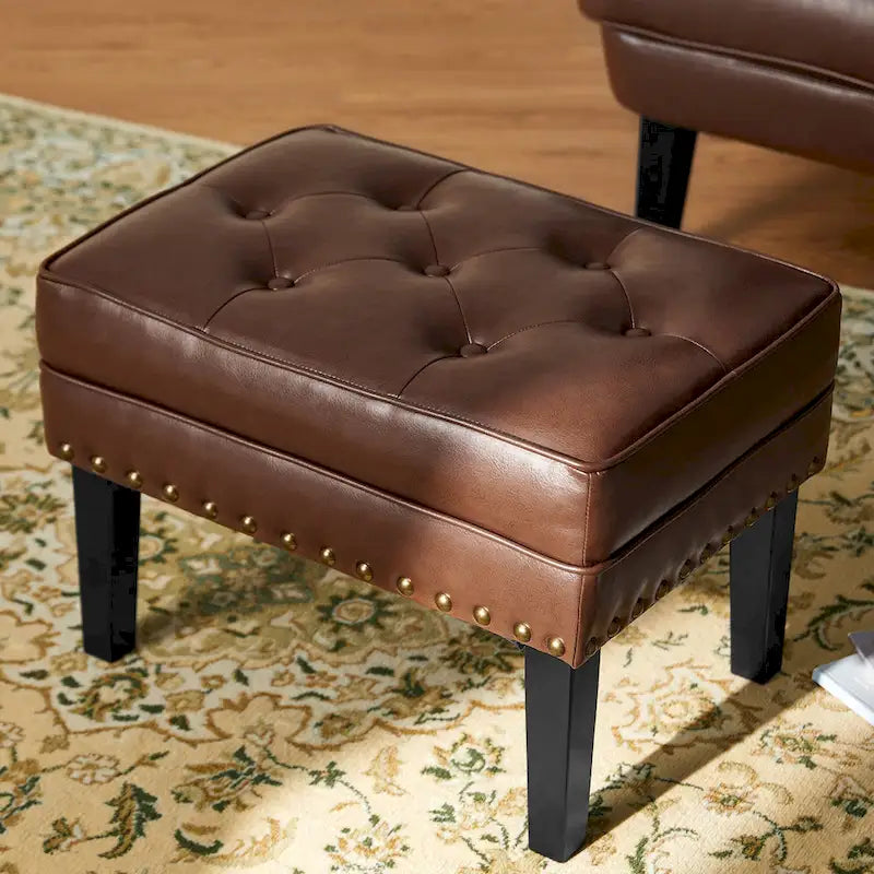 Repose-pieds ottoman touffeté en cuir PU, style Mid-century, 22W