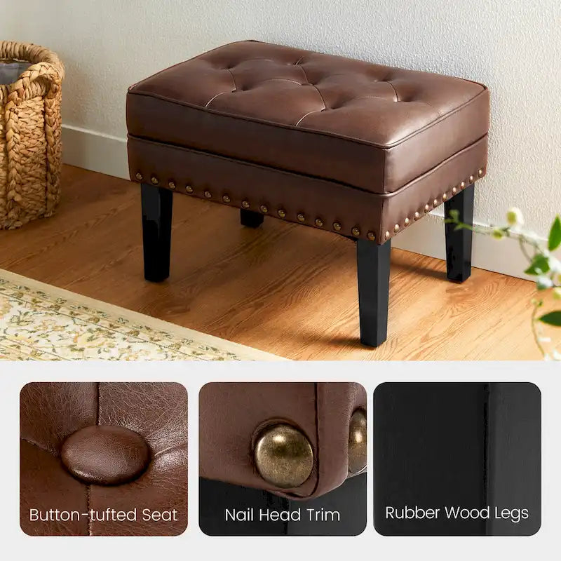 Repose-pieds ottoman touffeté en cuir PU, style Mid-century, 22W