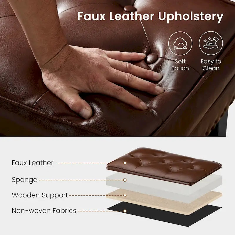 Repose-pieds ottoman touffeté en cuir PU, style Mid-century, 22W