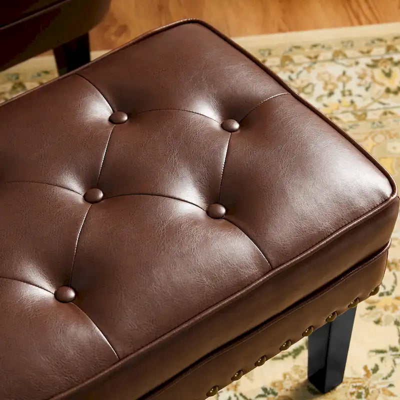 Repose-pieds ottoman touffeté en cuir PU, style Mid-century, 22W