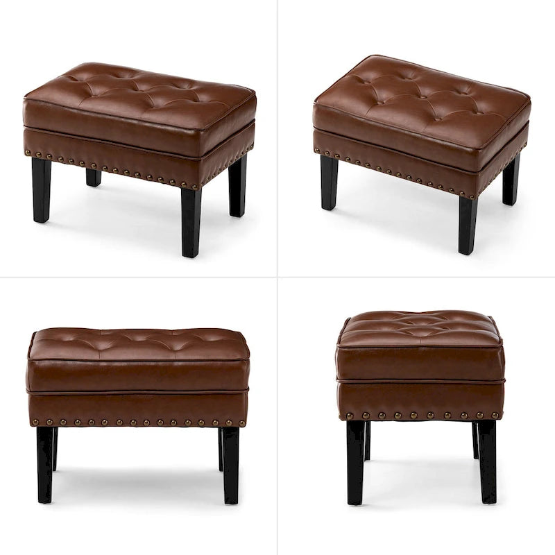 Repose-pieds ottoman touffeté en cuir PU, style Mid-century, 22W