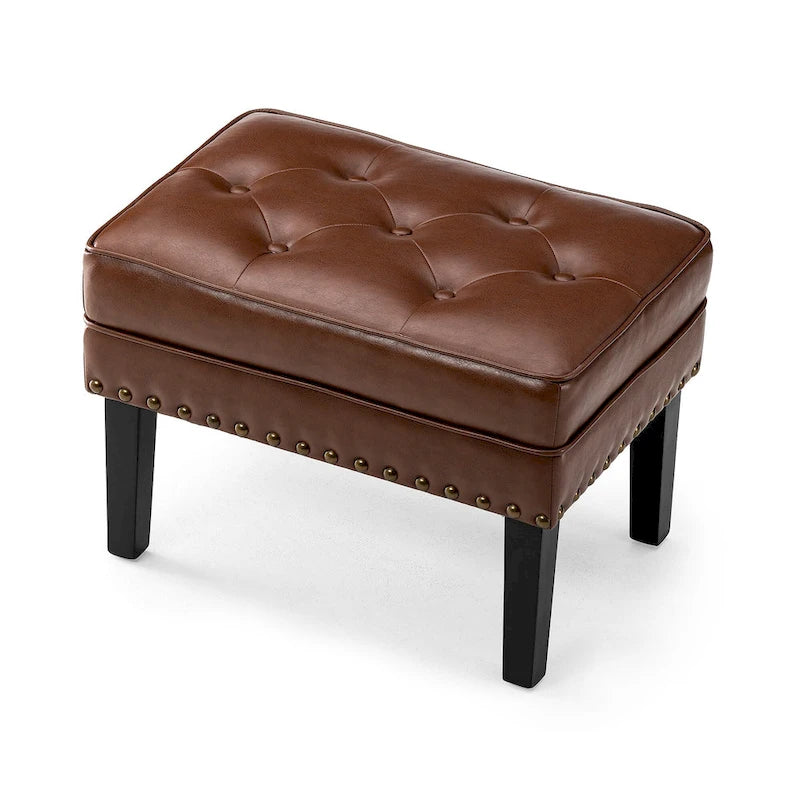 Repose-pieds ottoman touffeté en cuir PU, style Mid-century, 22W