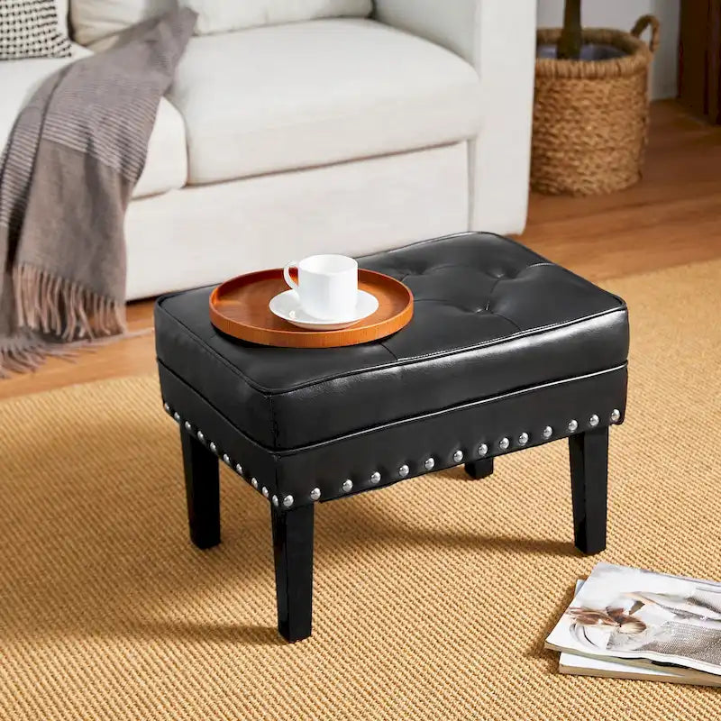 Repose-pieds ottoman touffeté en cuir PU, style Mid-century, 22W