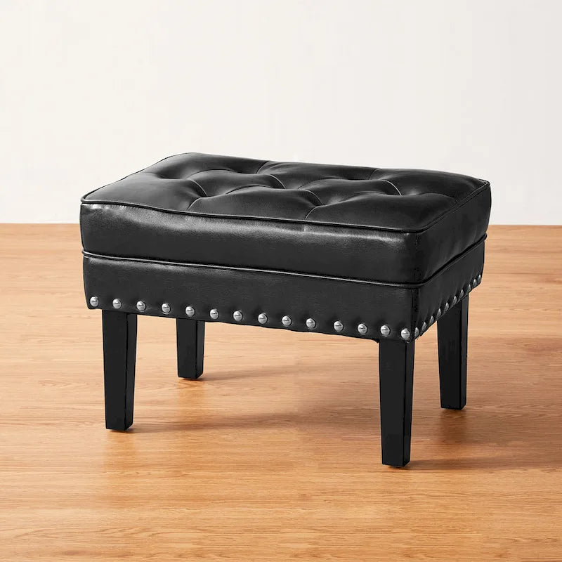 Repose-pieds ottoman touffeté en cuir PU, style Mid-century, 22W