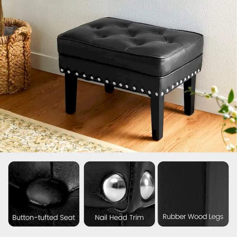 Repose-pieds ottoman touffeté en cuir PU, style Mid-century, 22W