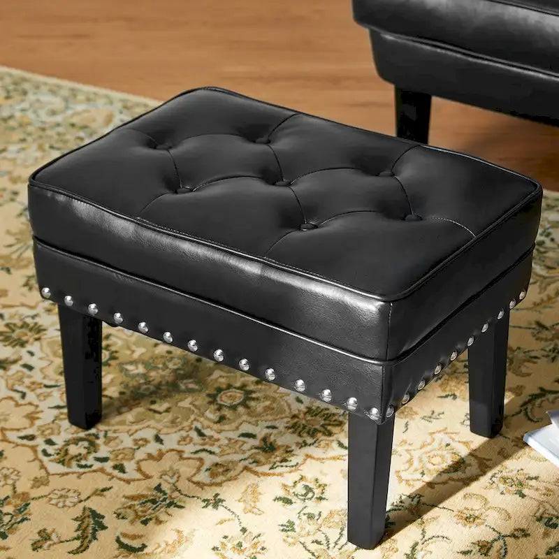Repose-pieds ottoman touffeté en cuir PU, style Mid-century, 22W