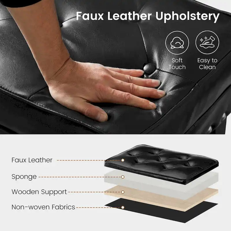 Repose-pieds ottoman touffeté en cuir PU, style Mid-century, 22W