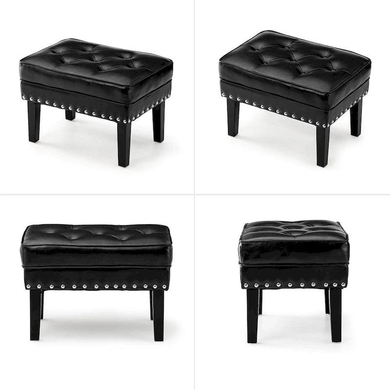 Repose-pieds ottoman touffeté en cuir PU, style Mid-century, 22W