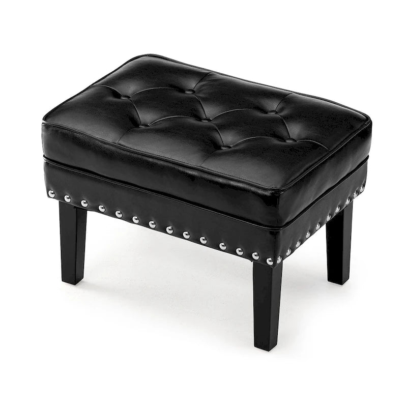 Repose-pieds ottoman touffeté en cuir PU, style Mid-century, 22W