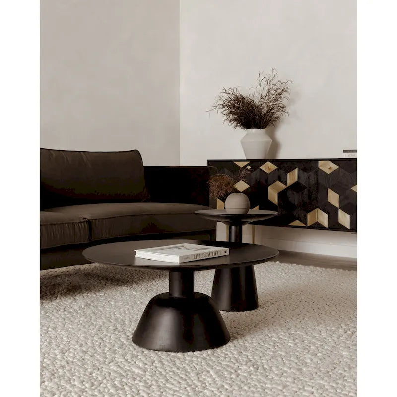 Table basse piédestal moderne en manguier massif - 30W x 30D x 14H