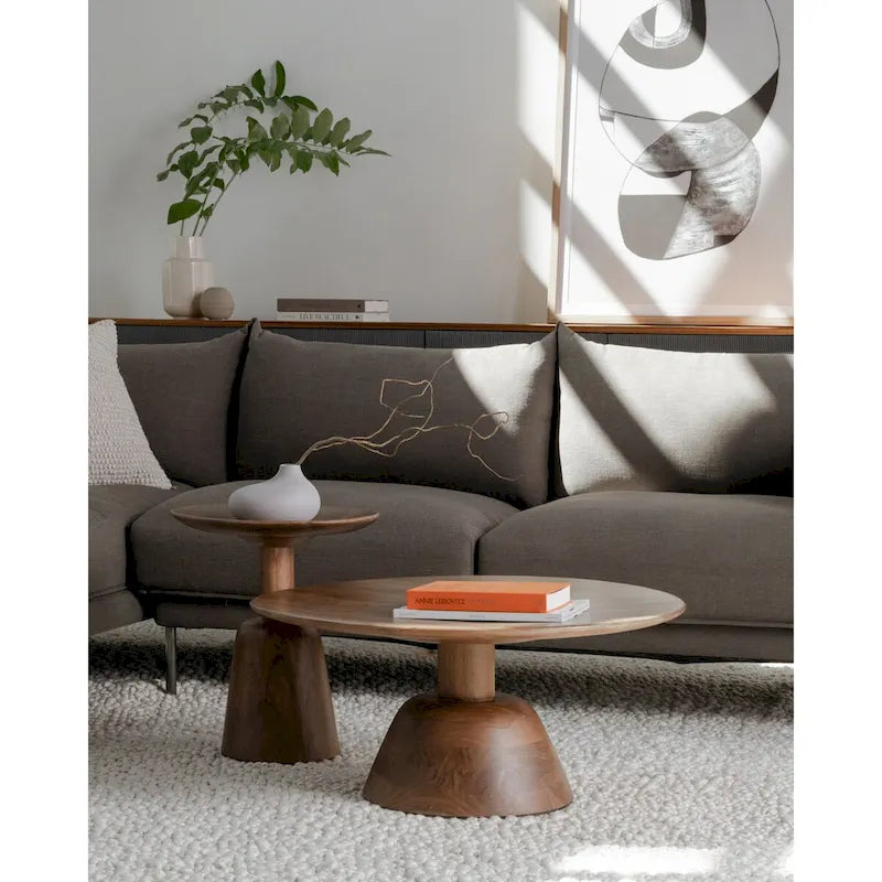 Table basse piédestal moderne en manguier massif - 30W x 30D x 14H