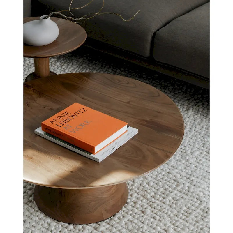 Table basse piédestal moderne en manguier massif - 30W x 30D x 14H