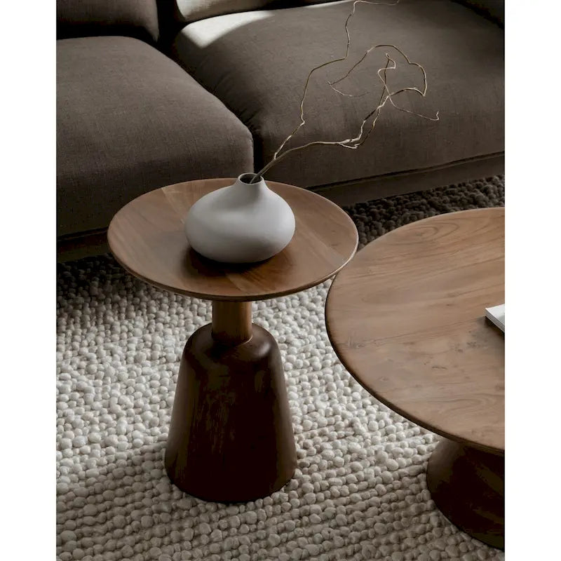 Table basse piédestal moderne en manguier massif - 30W x 30D x 14H