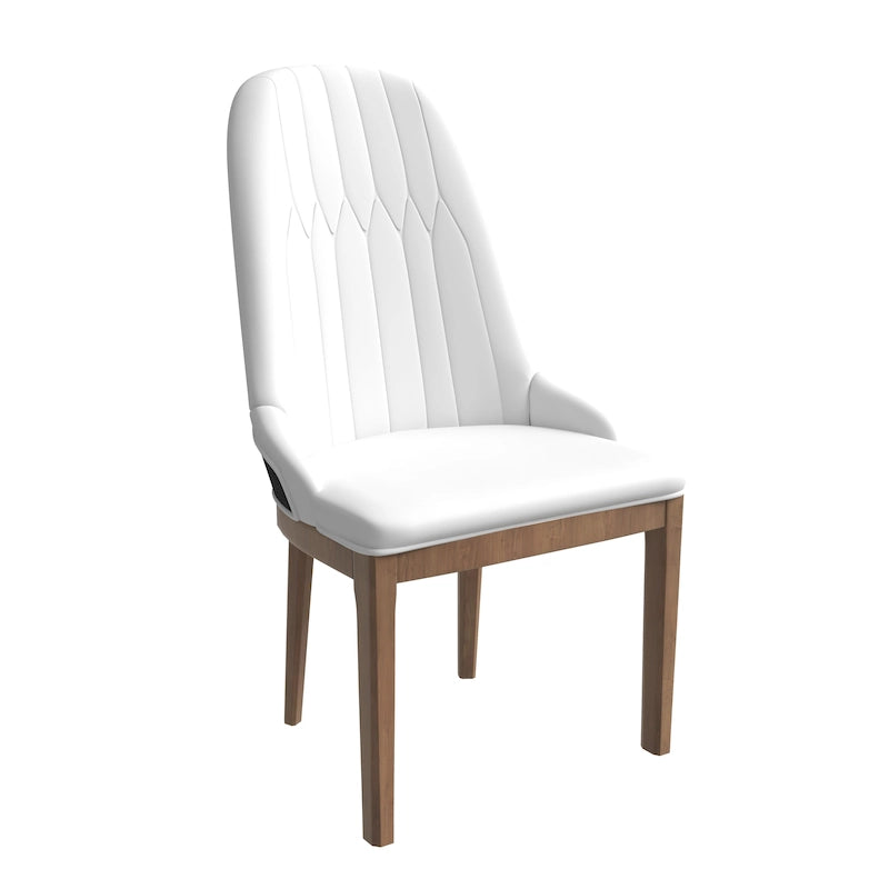 Chaise de salle à manger en cuir avec pieds en bois d'hévéa, chaises d'appoint avec dossier élégant à surpiqûres en losange