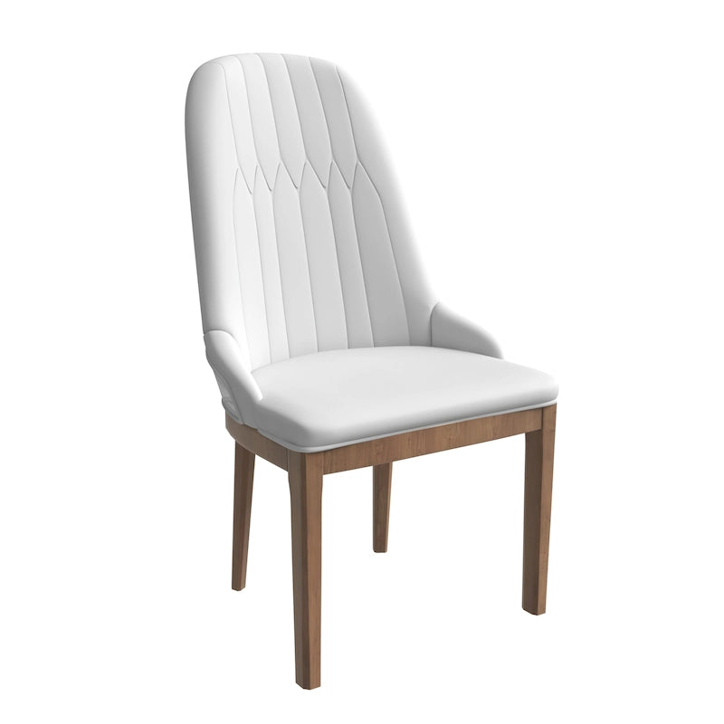 Chaise de salle à manger en cuir avec pieds en bois d'hévéa, chaises d'appoint avec dossier élégant à surpiqûres en losange