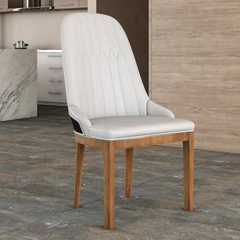 Chaise de salle à manger en cuir avec pieds en bois d'hévéa, chaises d'appoint avec dossier élégant à surpiqûres en losange