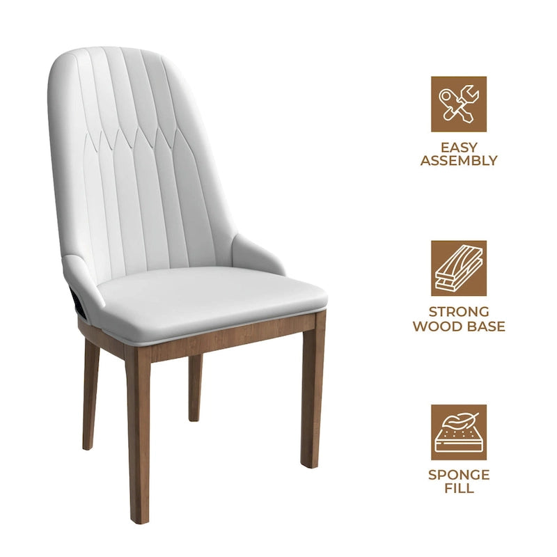 Chaise de salle à manger en cuir avec pieds en bois d'hévéa, chaises d'appoint avec dossier élégant à surpiqûres en losange