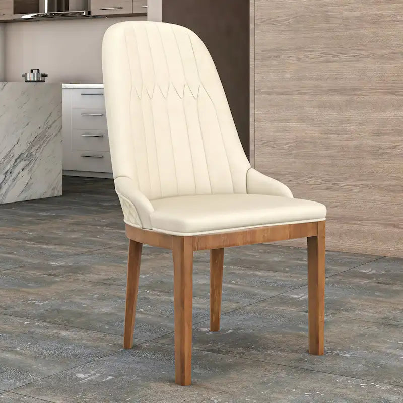 Chaise de salle à manger en cuir avec pieds en bois d'hévéa, chaises d'appoint avec dossier élégant à surpiqûres en losange