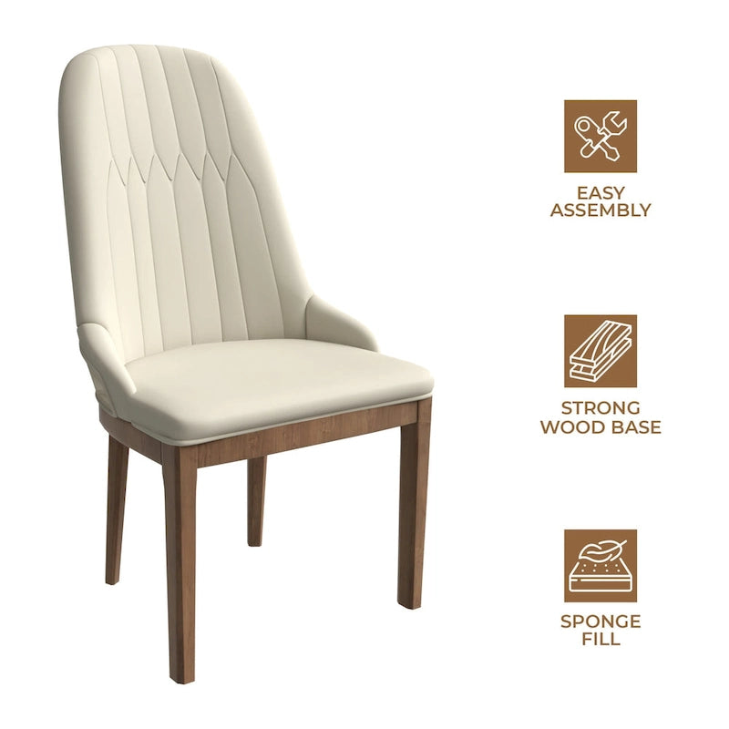 Chaise de salle à manger en cuir avec pieds en bois d'hévéa, chaises d'appoint avec dossier élégant à surpiqûres en losange