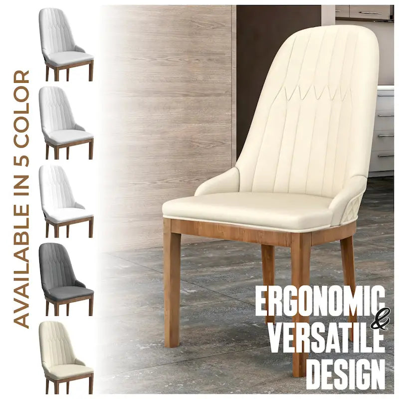 Chaise de salle à manger en cuir avec pieds en bois d'hévéa, chaises d'appoint avec dossier élégant à surpiqûres en losange