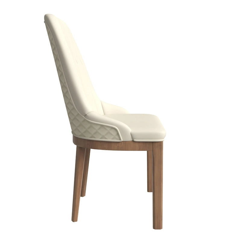 Chaise de salle à manger en cuir avec pieds en bois d'hévéa, chaises d'appoint avec dossier élégant à surpiqûres en losange