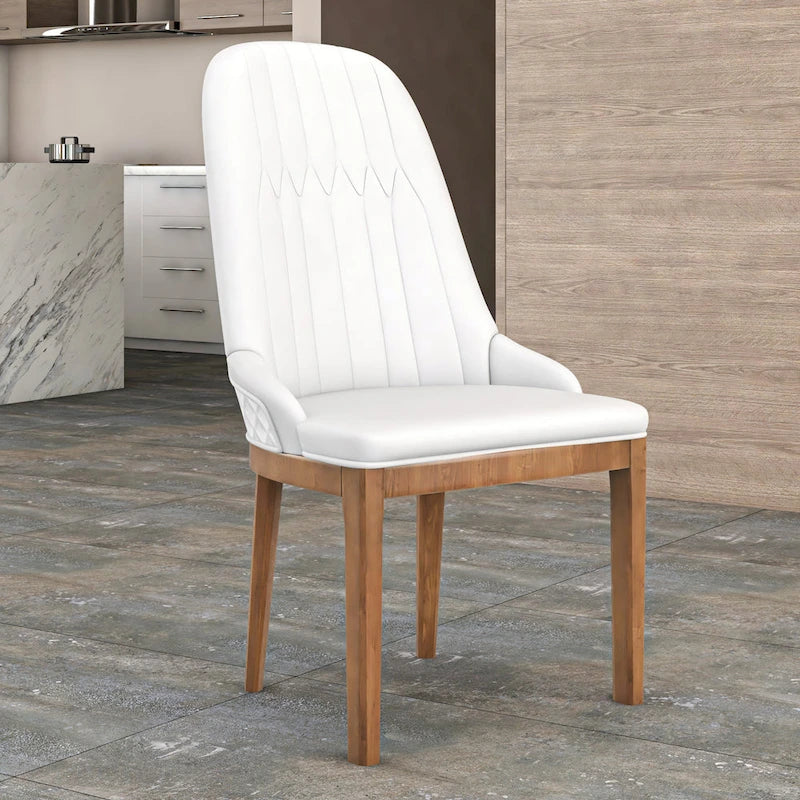 Chaise de salle à manger en cuir avec pieds en bois d'hévéa, chaises d'appoint avec dossier élégant à surpiqûres en losange