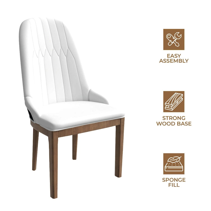 Chaise de salle à manger en cuir avec pieds en bois d'hévéa, chaises d'appoint avec dossier élégant à surpiqûres en losange