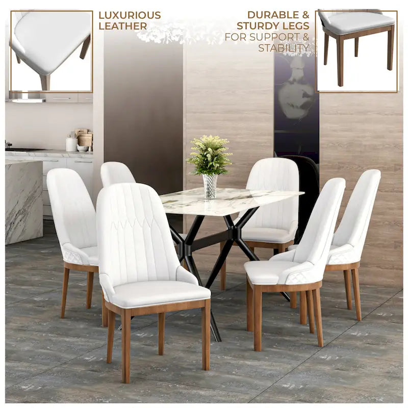 Chaise de salle à manger en cuir avec pieds en bois d'hévéa, chaises d'appoint avec dossier élégant à surpiqûres en losange