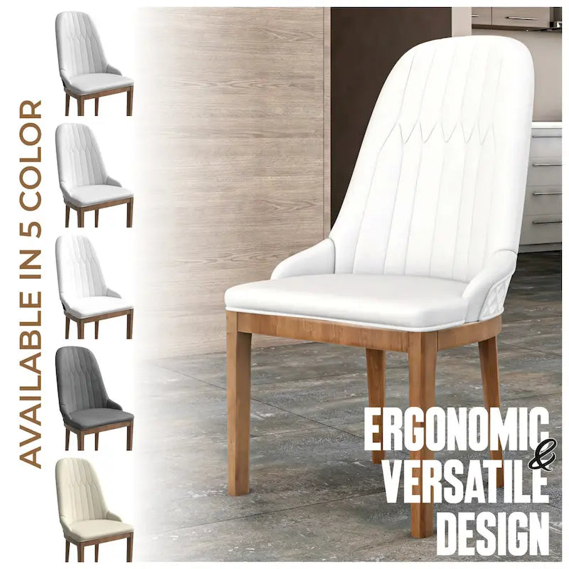 Chaise de salle à manger en cuir avec pieds en bois d'hévéa, chaises d'appoint avec dossier élégant à surpiqûres en losange