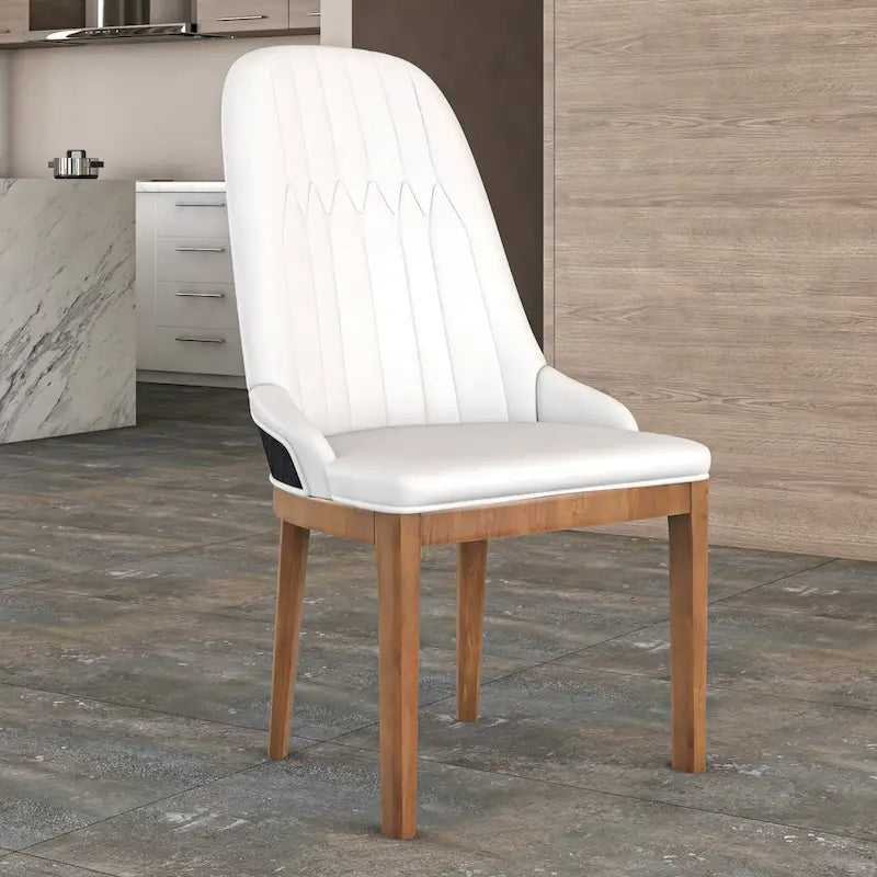 Chaise de salle à manger en cuir avec pieds en bois d'hévéa, chaises d'appoint avec dossier élégant à surpiqûres en losange