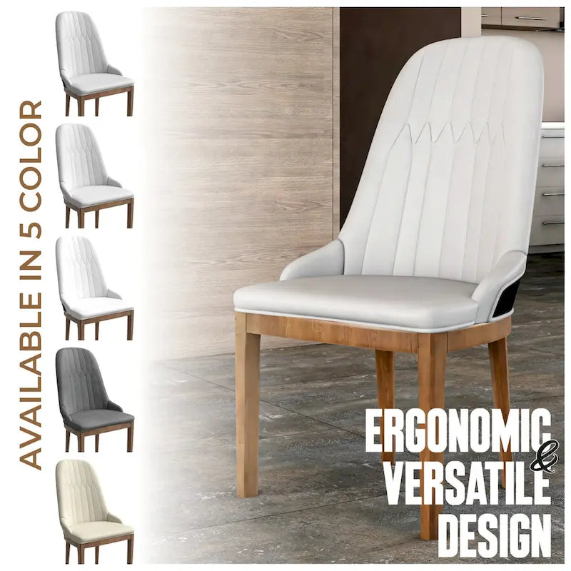 Chaise de salle à manger en cuir avec pieds en bois d'hévéa, chaises d'appoint avec dossier élégant à surpiqûres en losange