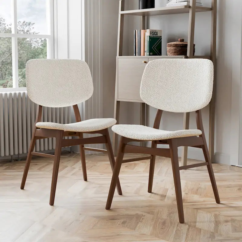 Ensemble de 2 chaises de salle à manger en noyer du milieu du siècle avec revêtement en bouclé