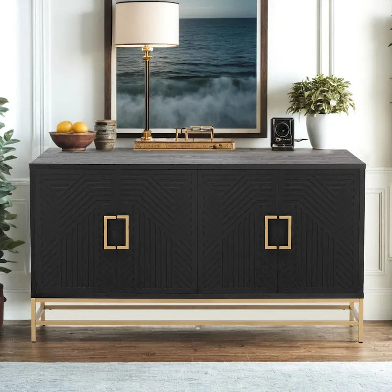 Buffet Rétro avec Étagères Réglables, Poignées et Pieds en Métal Rectangulaires pour Cuisine, Salon et Salle à Manger