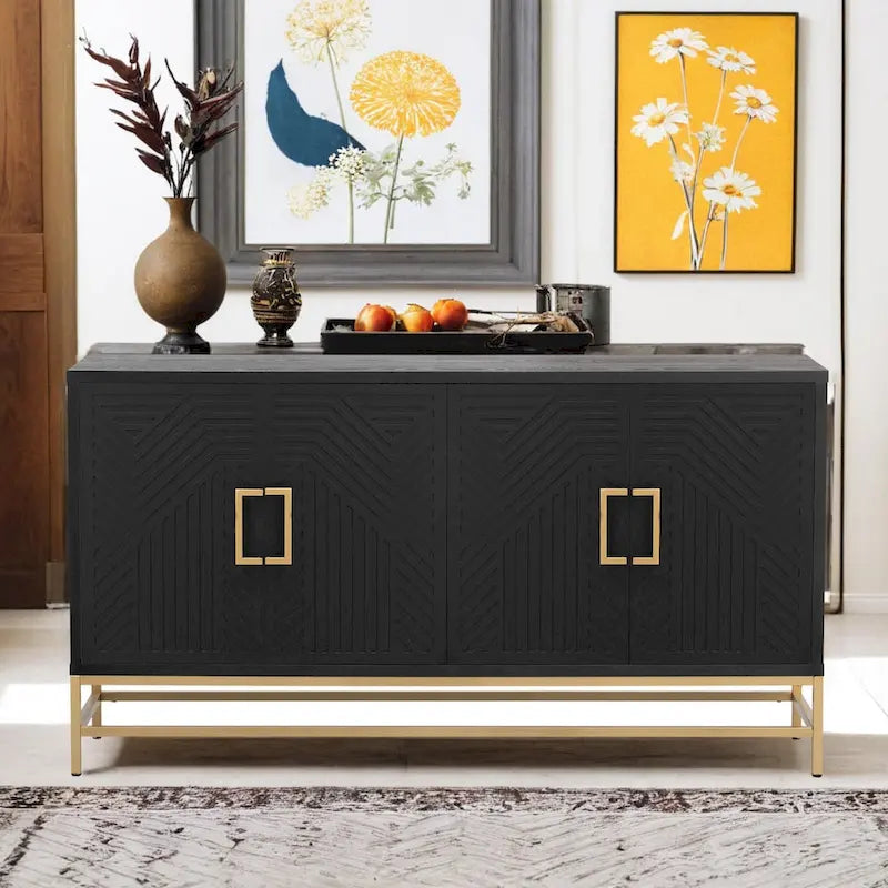 Buffet Rétro avec Étagères Réglables, Poignées et Pieds en Métal Rectangulaires pour Cuisine, Salon et Salle à Manger