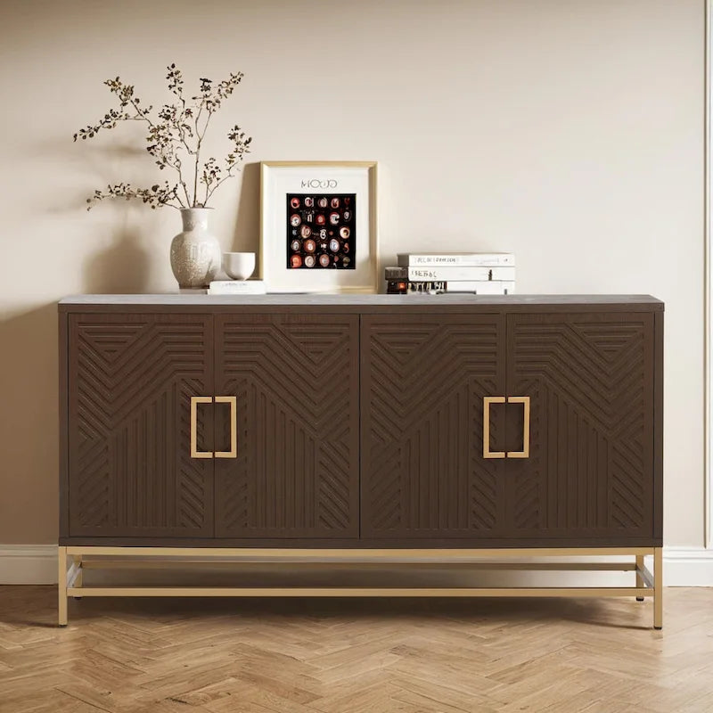 Buffet Rétro avec Étagères Réglables, Poignées et Pieds en Métal Rectangulaires pour Cuisine, Salon et Salle à Manger