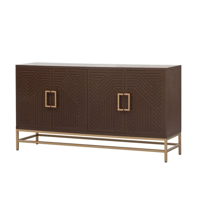 Buffet Rétro avec Étagères Réglables, Poignées et Pieds en Métal Rectangulaires pour Cuisine, Salon et Salle à Manger