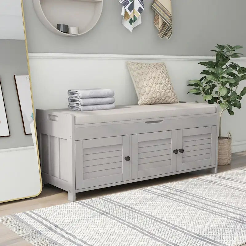 Banc de rangement avec 3 portes Banc à chaussures avec coussin amovible