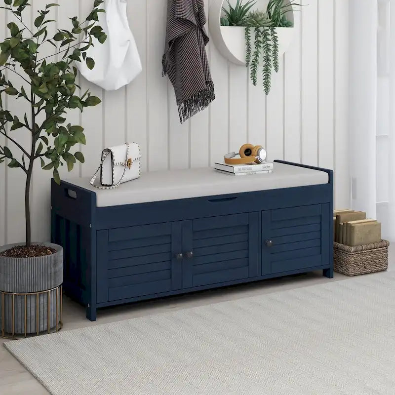 Banc de rangement avec 3 portes Banc à chaussures avec coussin amovible