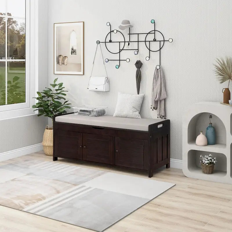 Banc de rangement avec 3 portes Banc à chaussures avec coussin amovible