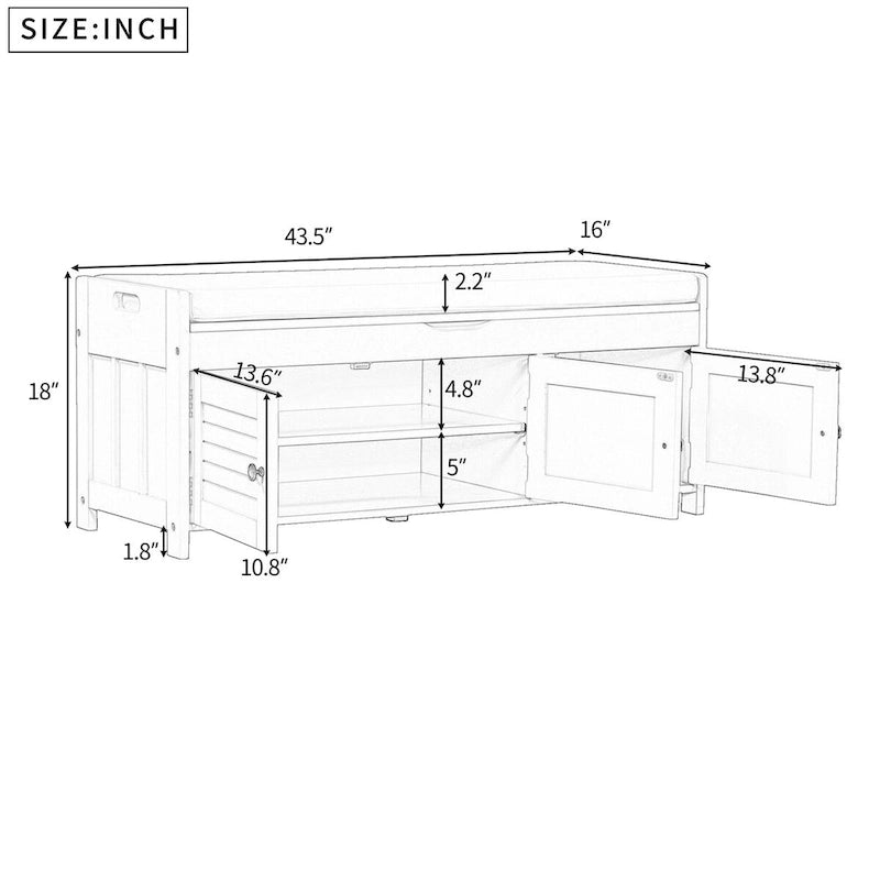 Banc de rangement avec 3 portes Banc à chaussures avec coussin amovible