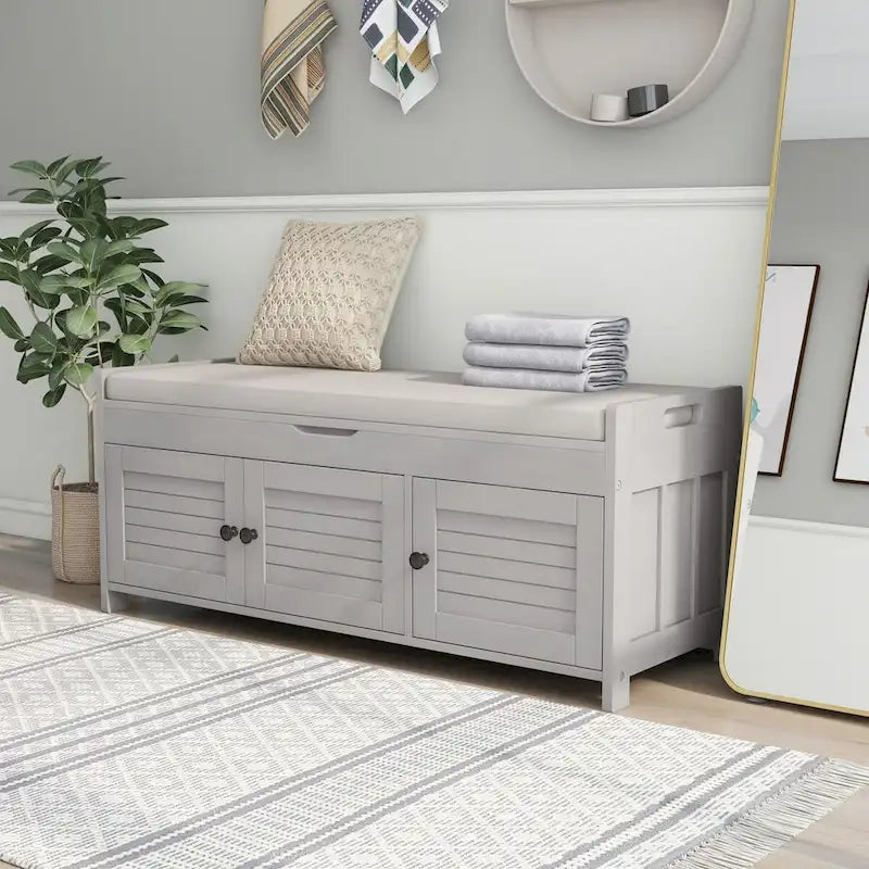 Banc de rangement avec 3 portes Banc à chaussures avec coussin amovible