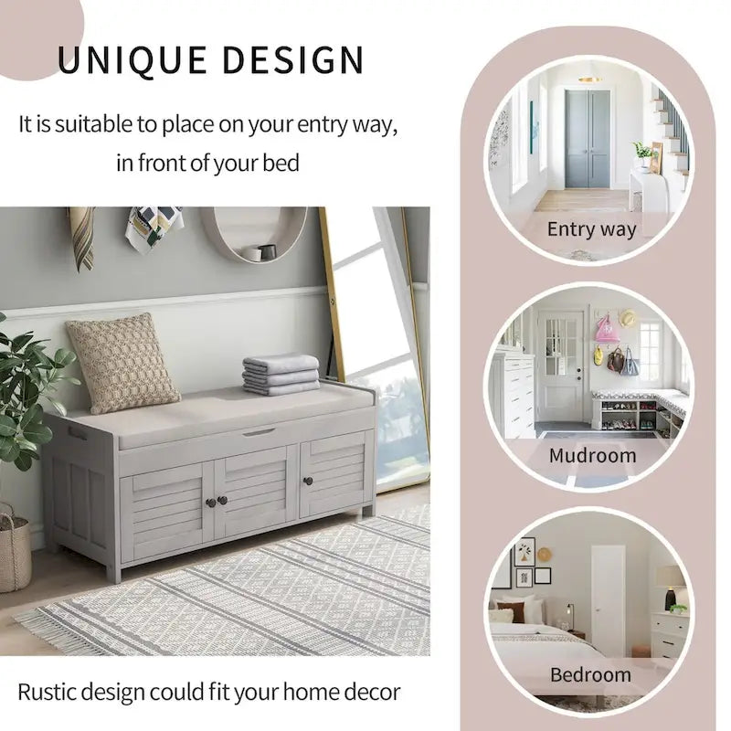 Banc de rangement avec 3 portes Banc à chaussures avec coussin amovible