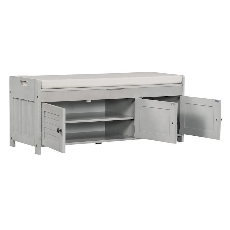 Banc de rangement avec 3 portes Banc à chaussures avec coussin amovible