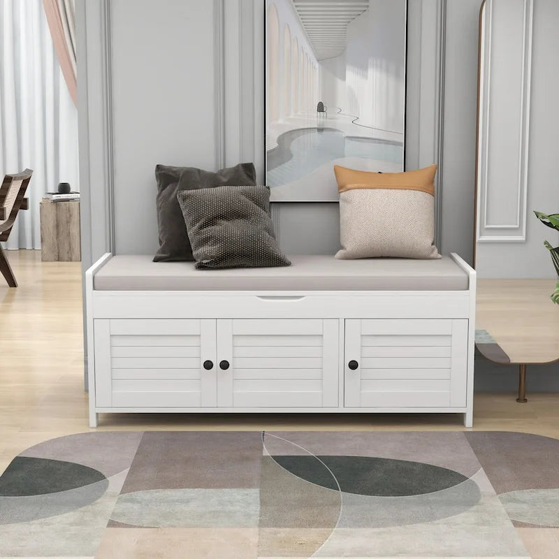Banc de rangement avec 3 portes Banc à chaussures avec coussin amovible