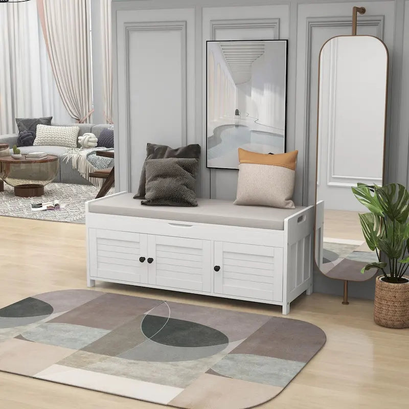 Banc de rangement avec 3 portes Banc à chaussures avec coussin amovible