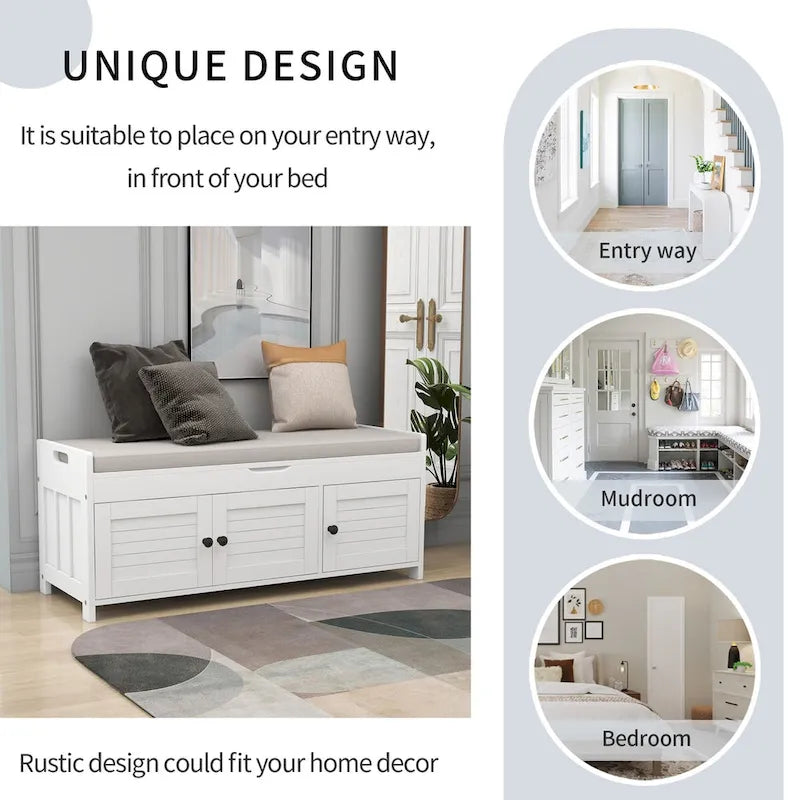 Banc de rangement avec 3 portes Banc à chaussures avec coussin amovible